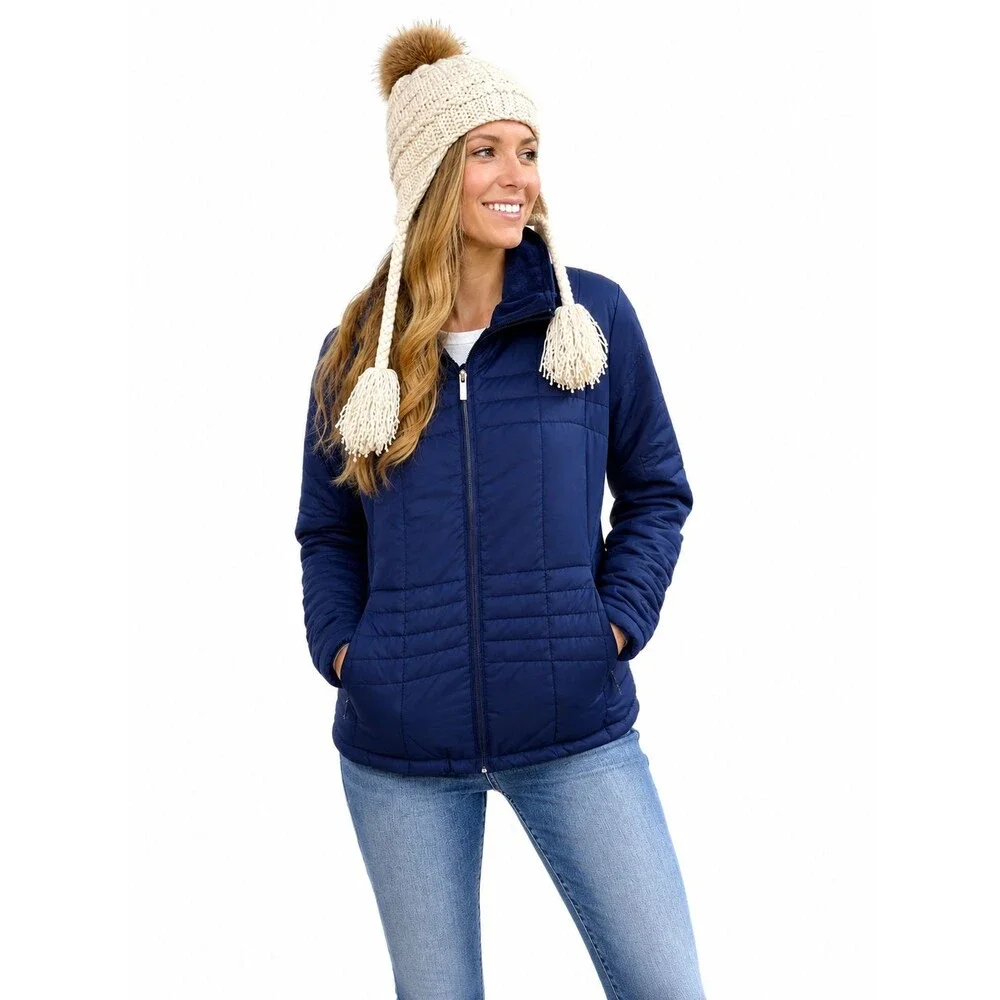 Women's Lands' End Coat Size Large 14 16 DARK NAVY BLUE Zip Front Jacket Warm